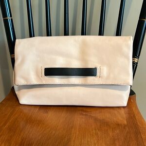 Banana Republic pale pink large leather clutch with black leather handle